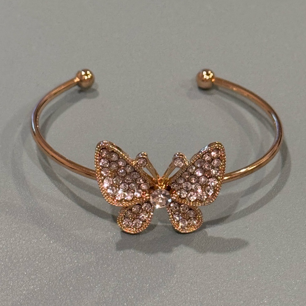 NWOT Fashion Jewelry Crystal Butterfly Open Cuff Bracelet - Picture 2 of 4